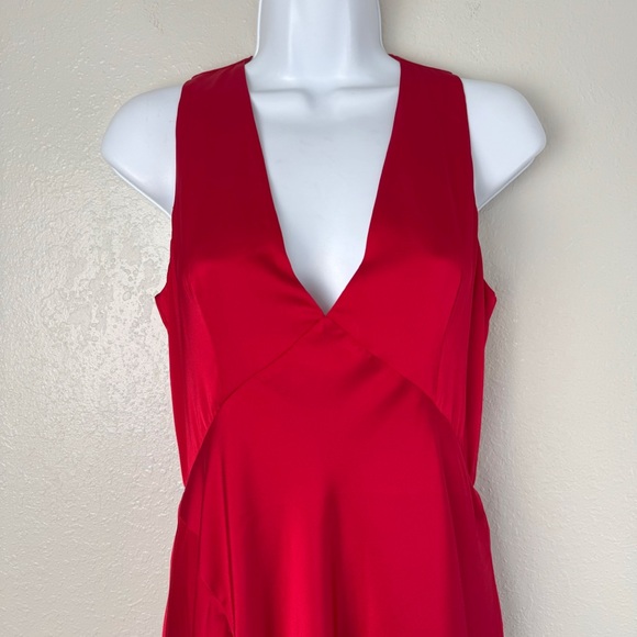Halogen red v-neck empire waist gown maxi dress satin S - Picture 3 of 13